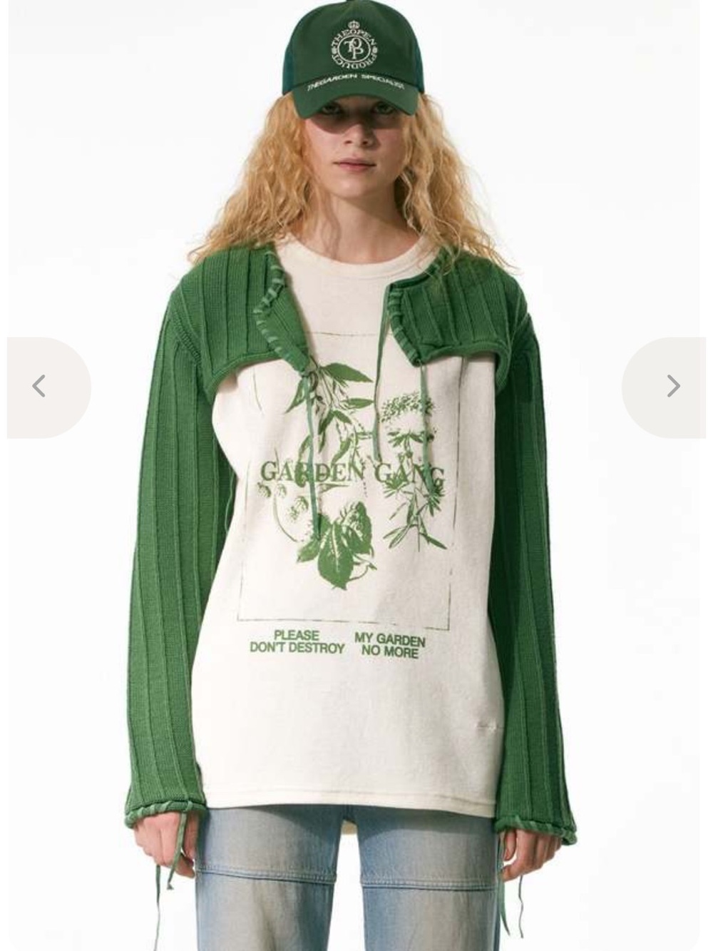 TheOpen Product Green Cropped Tie-Front Ribbed Sweater. Size 2